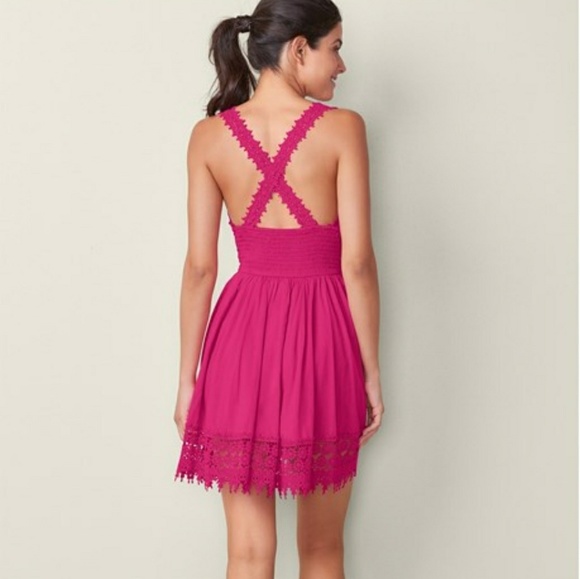 Pink Sweetheart Neckline Crochet trim Dress - Picture 2 of 3